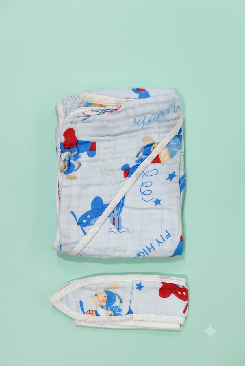 Premium Crinkled Muslin Hooded Blanket – Extra Soft | Newborn Baby