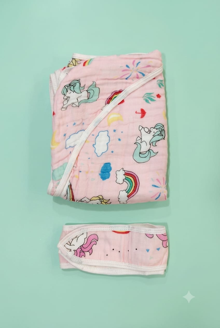Premium Crinkled Muslin Hooded Blanket – Extra Soft | Newborn Baby