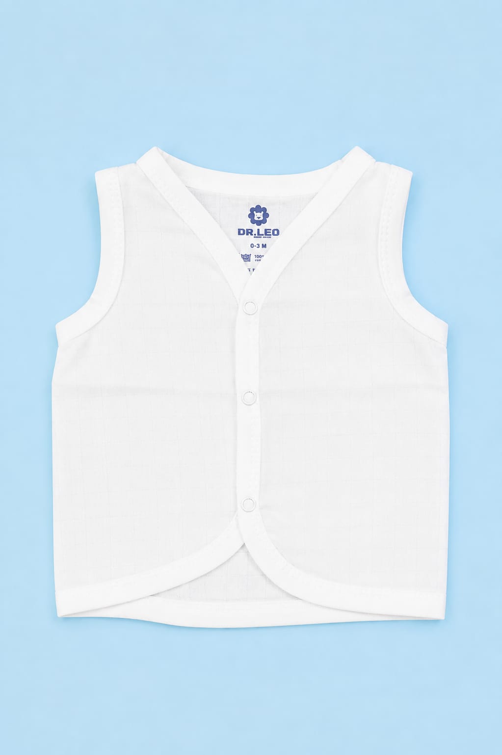 Premium Bamboo Muslin Jabla – White | 0-3 Month Size | Front Open Press Button