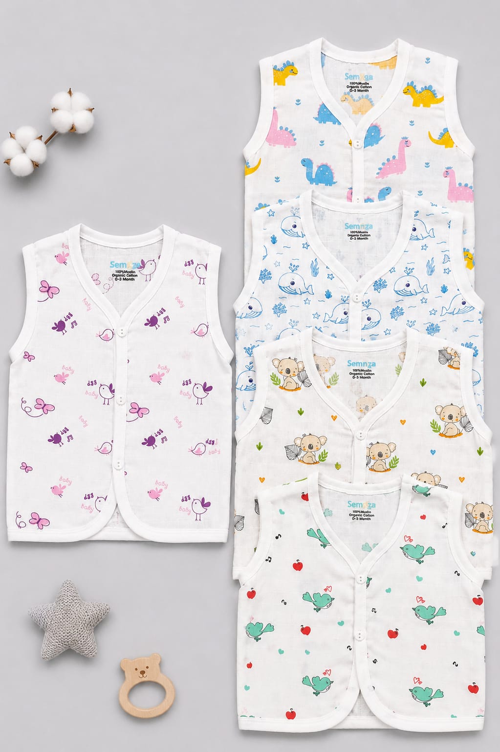 Premium Muslin Jabla – 5 Piece Combo | 0–3 Months