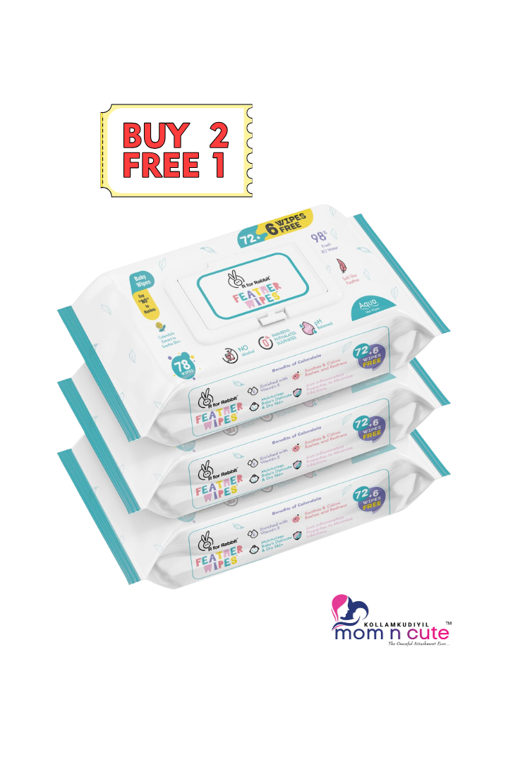 R for Rabbit Feather Aqua Wipes (78 WIPES) Pack of 3